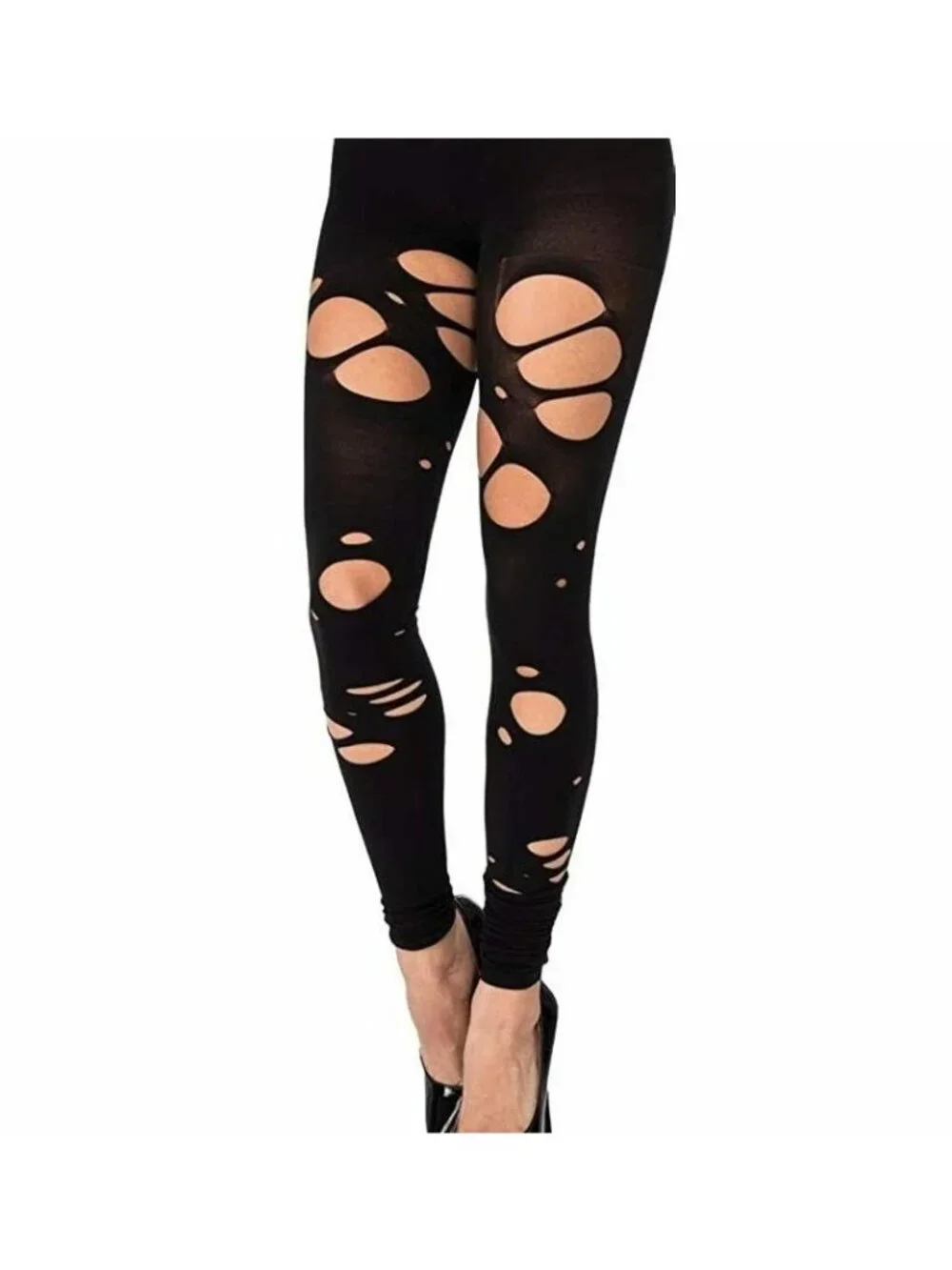 Halloween Costume Black Zombie Ripped Slasher Leggings Tights Holes